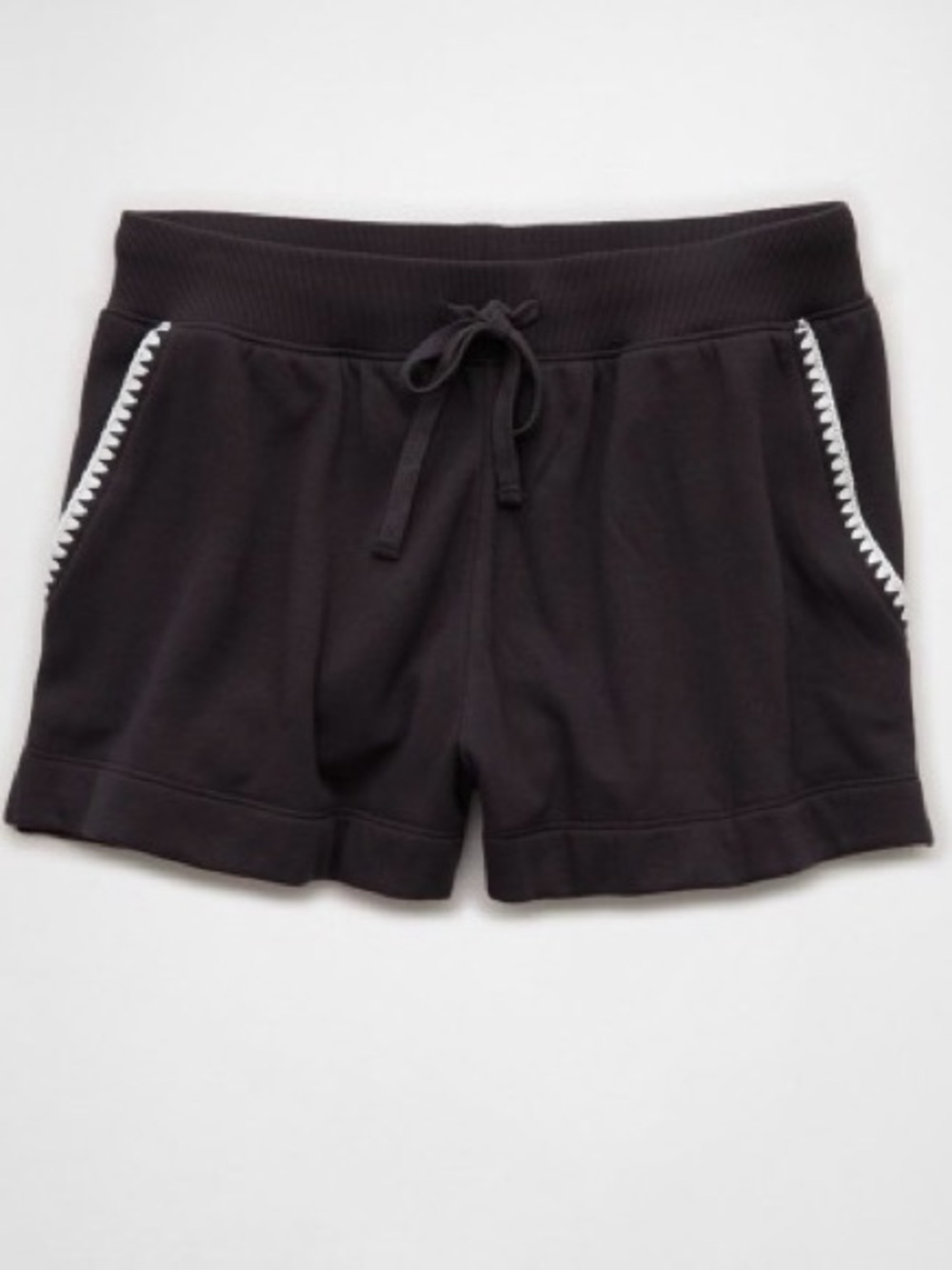 aerie Black Knit Drawstring Athletic Shorts with Contrast Pocket Trim